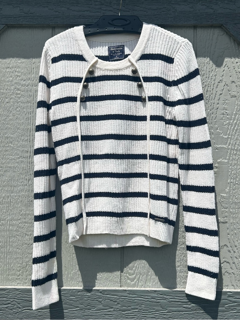 Abercrombie & Fitch Navy White Striped Knit Military Style Sweater Small